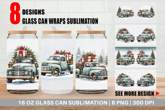 Glass Can Christmas Pickup Truck Sublimation artnoy 