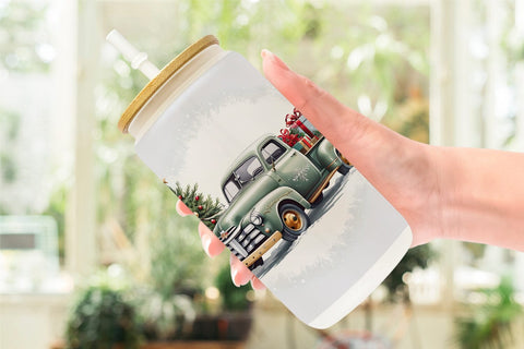 Glass Can Christmas Pickup Truck Sublimation artnoy 