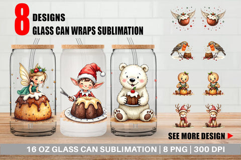 Glass Can Christmas Pudding Delights Sublimation artnoy 