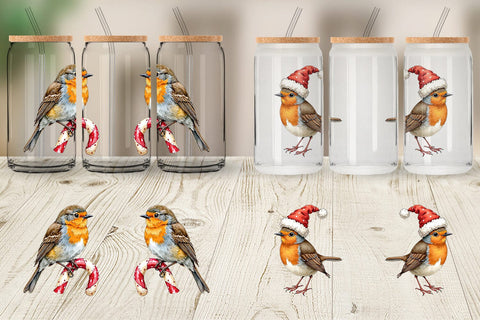 Glass Can Christmas Robin Wonders Sublimation artnoy 