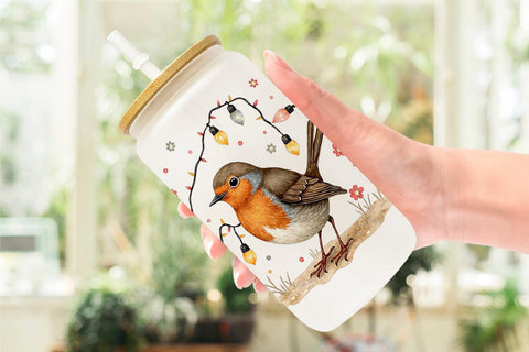 Glass Can Christmas Robin Wonders Sublimation artnoy 