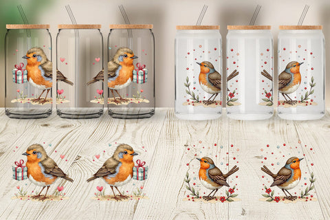Glass Can Christmas Robin Wonders Sublimation artnoy 