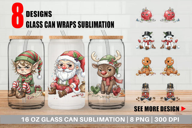 Glass Can Christmas Sarcastic Character Sublimation artnoy 