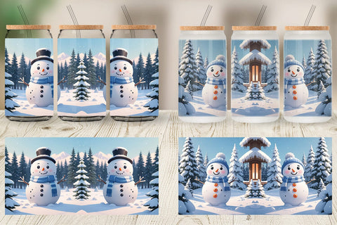 Glass Can Christmas Snowman Sublimation artnoy 