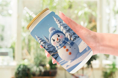 Glass Can Christmas Snowman Sublimation artnoy 