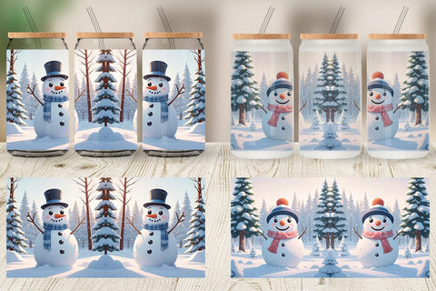 Glass Can Christmas Snowman Sublimation artnoy 
