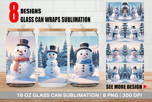 Glass Can Christmas Snowman Sublimation artnoy 