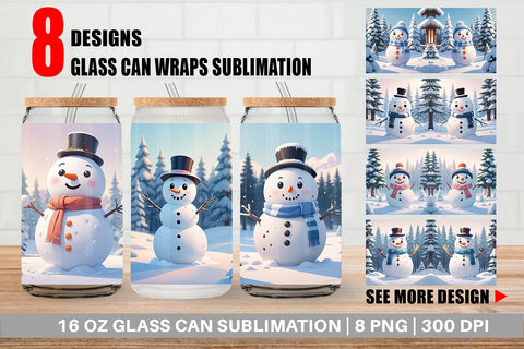 Glass Can Christmas Snowman Sublimation artnoy 