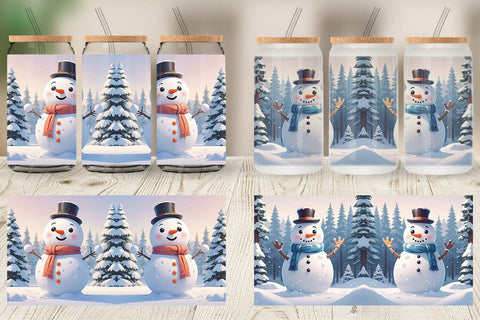 Glass Can Christmas Snowman Sublimation artnoy 