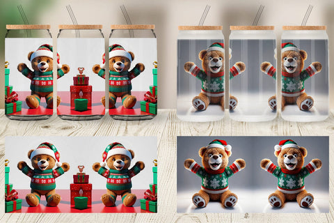 Glass Can Christmas Teddy Bear Sublimation artnoy 