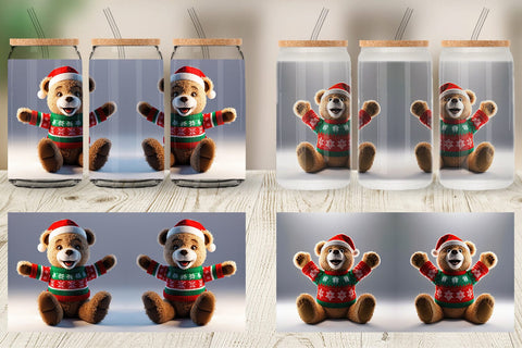 Glass Can Christmas Teddy Bear Sublimation artnoy 