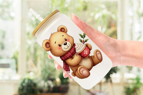 Glass Can Christmas Teddy Bear Sublimation artnoy 
