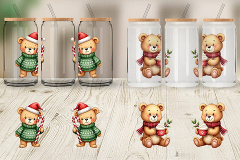 Glass Can Christmas Teddy Bear Sublimation artnoy 