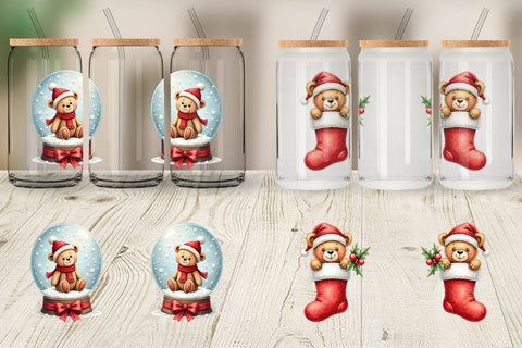 Glass Can Christmas Teddy Bear Sublimation artnoy 