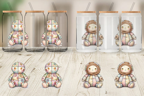 Glass Can Christmas Treat Patchwork Watercolor Sublimation artnoy 
