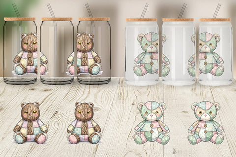 Glass Can Christmas Treat Patchwork Watercolor Sublimation artnoy 