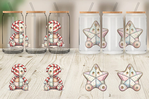 Glass Can Christmas Treat Patchwork Watercolor Sublimation artnoy 
