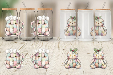 Glass Can Christmas Treat Patchwork Watercolor Sublimation artnoy 