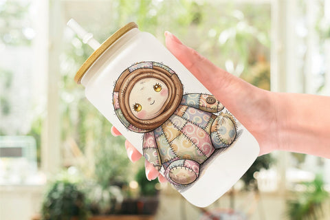 Glass Can Christmas Treat Patchwork Watercolor Sublimation artnoy 