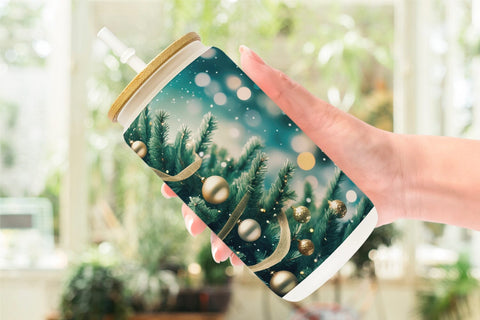 Glass Can Christmas Tree Bokeh Sublimation artnoy 