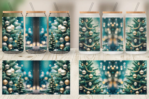 Glass Can Christmas Tree Bokeh Sublimation artnoy 