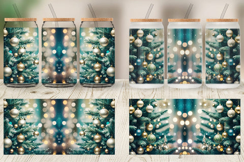Glass Can Christmas Tree Bokeh Sublimation artnoy 