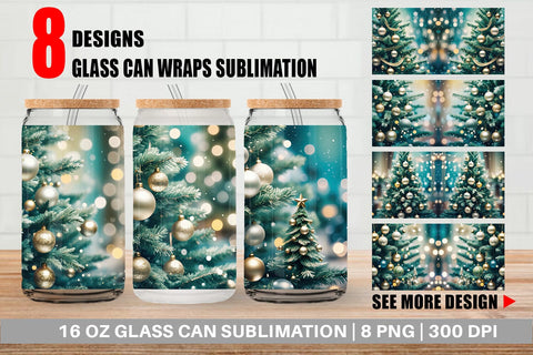 Glass Can Christmas Tree Bokeh Sublimation artnoy 