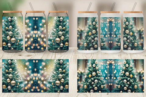 Glass Can Christmas Tree Bokeh Sublimation artnoy 