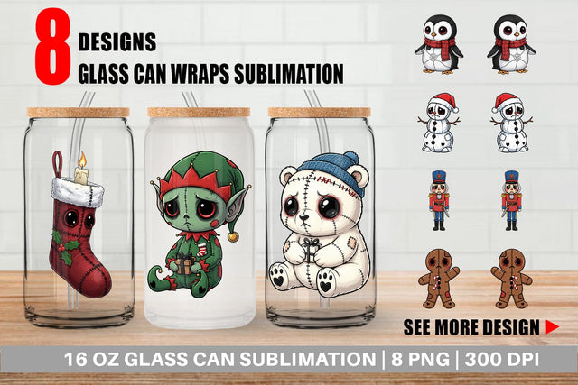 Glass Can Christmas Voodoo Doll Characters Sublimation artnoy 