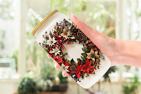 Glass Can Christmas Wreath Sublimation artnoy 