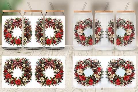Glass Can Christmas Wreath Sublimation artnoy 