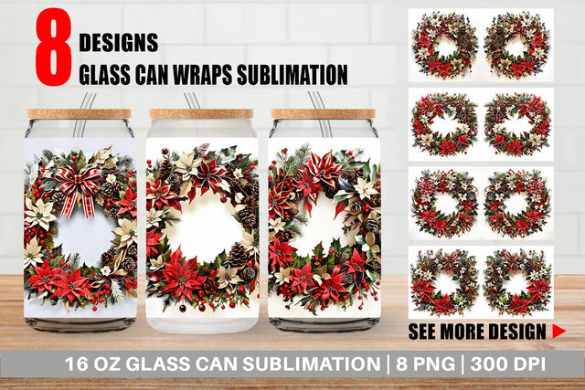 Glass Can Christmas Wreath Sublimation artnoy 