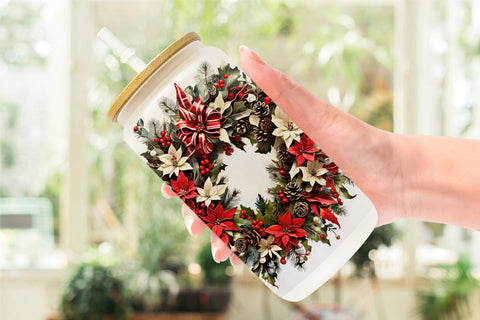 Glass Can Christmas Wreath Sublimation artnoy 
