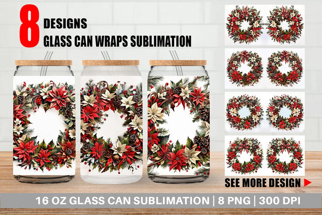 Glass Can Christmas Wreath Sublimation artnoy 