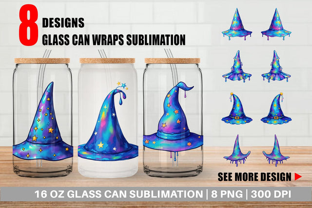 Glass Can Chrome Star Witch Hat Sublimation artnoy 