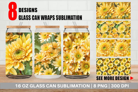 Glass Can Chrysanthemum Pattern Sublimation artnoy 