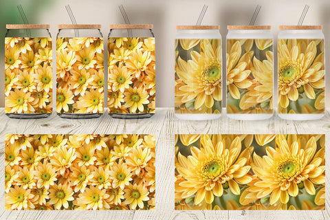 Glass Can Chrysanthemum Pattern Sublimation artnoy 