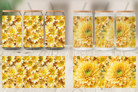 Glass Can Chrysanthemum Pattern Sublimation artnoy 