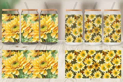 Glass Can Chrysanthemum Pattern Sublimation artnoy 