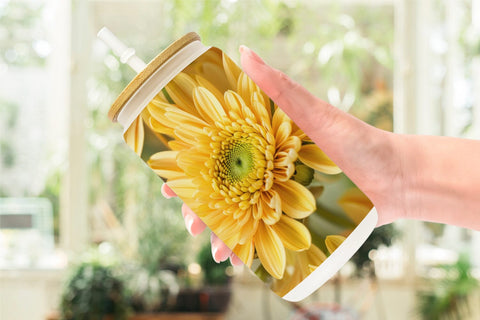 Glass Can Chrysanthemum Pattern Sublimation artnoy 