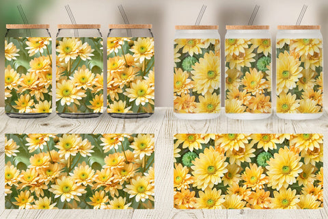 Glass Can Chrysanthemum Pattern Sublimation artnoy 
