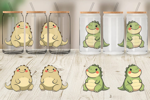 Glass Can Chubby Dinosaur Sublimation artnoy 