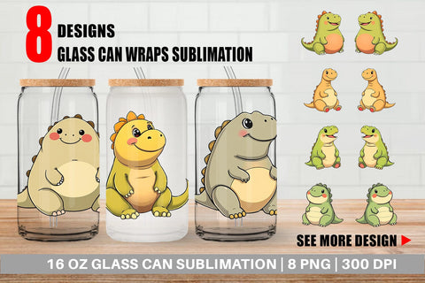 Glass Can Chubby Dinosaur Sublimation artnoy 