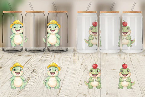Glass Can Chubby School Dino Watercolor Sublimation artnoy 