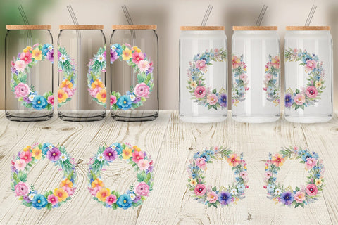 Glass Can Circular Floral Wreath Sublimation artnoy 