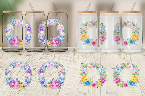 Glass Can Circular Floral Wreath Sublimation artnoy 