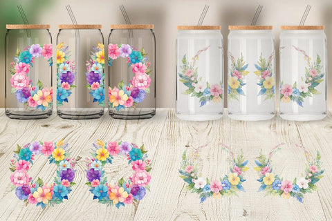 Glass Can Circular Floral Wreath Sublimation artnoy 