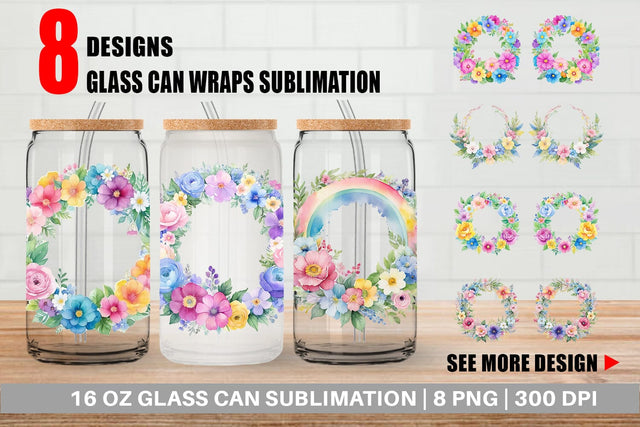 Glass Can Circular Floral Wreath Sublimation artnoy 