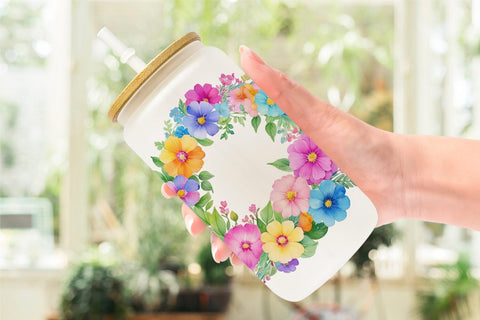 Glass Can Circular Floral Wreath Sublimation artnoy 