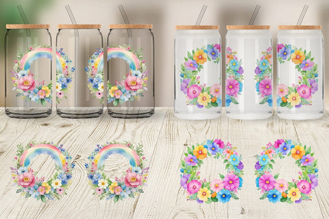 Glass Can Circular Floral Wreath Sublimation artnoy 